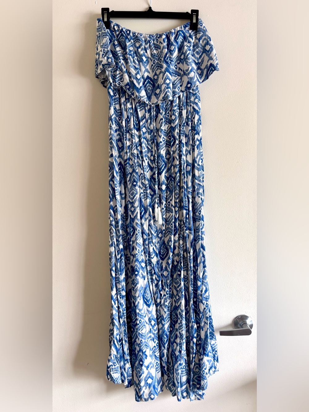 Japna Blue & White Strapless Tiered Maxi Dress Sz M